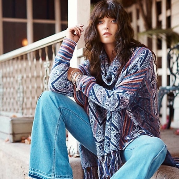 Free People Sweaters - Free people be the one fringe oversize poncho